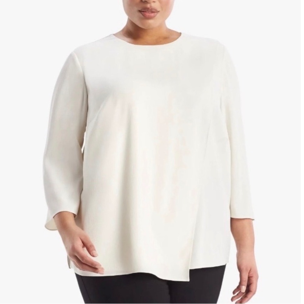 MM Lafleur Bourgeois Top Alabaster Soft Wave Asymmetrical Hem Blouse - +2